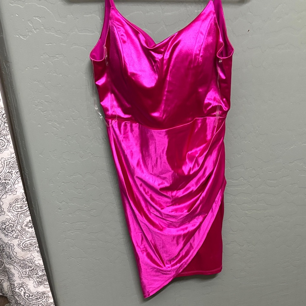 Fuchsia Satin Cowl Neck Slip Dress - Women